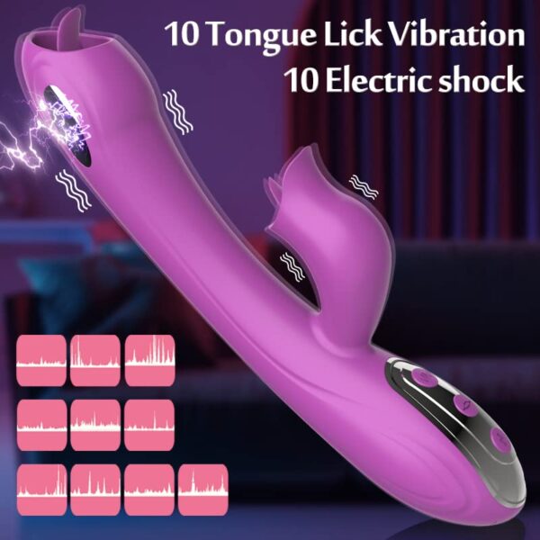 Beth 3-in-1 Thrusting Rabbit Vibrator with Licking Tongue & G-Spot Stimulation – Purple