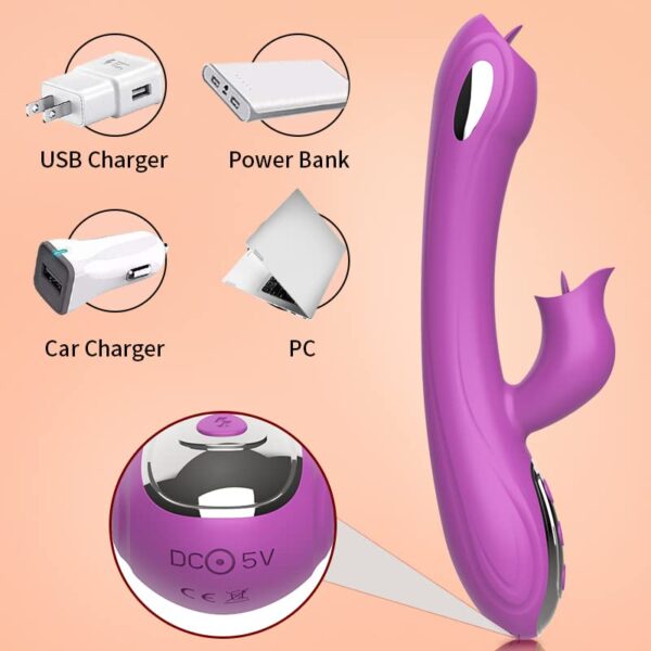 Beth 3-in-1 Thrusting Rabbit Vibrator with Licking Tongue & G-Spot Stimulation – Purple