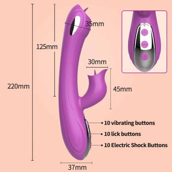 Beth 3-in-1 Thrusting Rabbit Vibrator with Licking Tongue & G-Spot Stimulation – Purple
