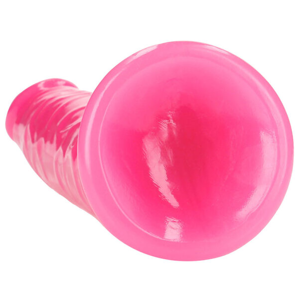 SHOTS-520074_5 RealRock Glow In The Dark 10 Inch Slim Dildo in Pink