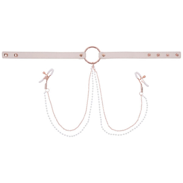 SS-099633_4 S&M Peaches 'n CreaMe Collar with Nipple Clamps