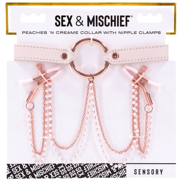 SS-099633_6 S&M Peaches 'n CreaMe Collar with Nipple Clamps