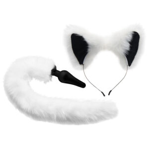 XR-029492_1 Tailz White Fox Tail Anal Plug & Ears Set