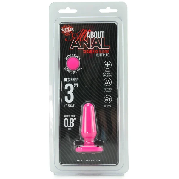 All About Anal Seamless Silicone 3 Inch Butt Plug in Pink