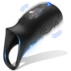 HB-2412-雷德-1 Full-Enclosed Vibrating Penis Sleeve with 10 Vibration Modes