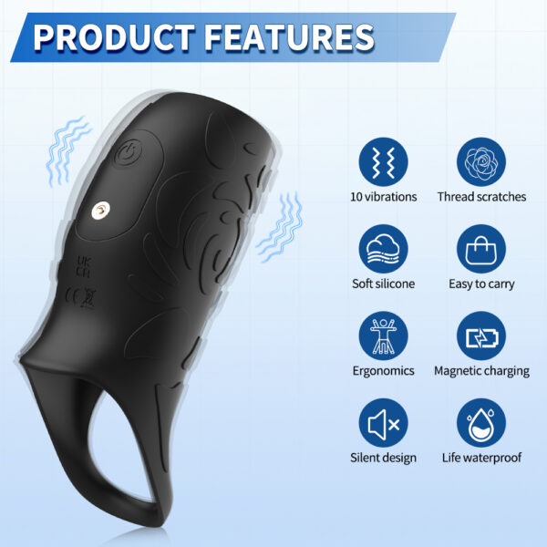 HB-2412-雷德-10 Full-Enclosed Vibrating Penis Sleeve with 10 Vibration Modes
