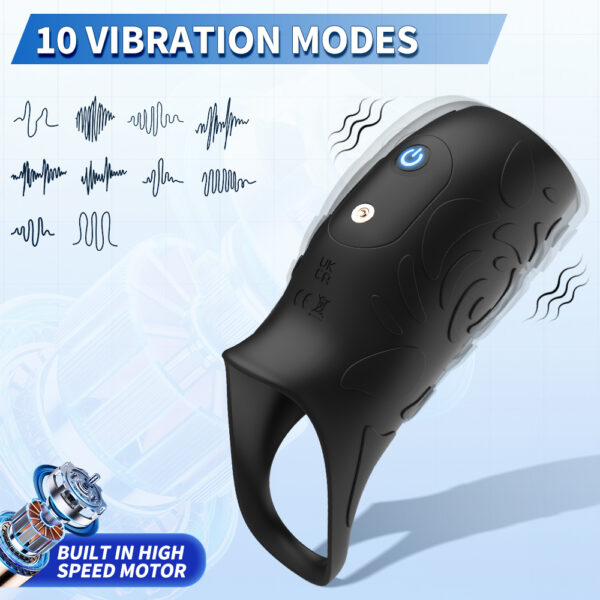 HB-2412-雷德-2 Full-Enclosed Vibrating Penis Sleeve with 10 Vibration Modes