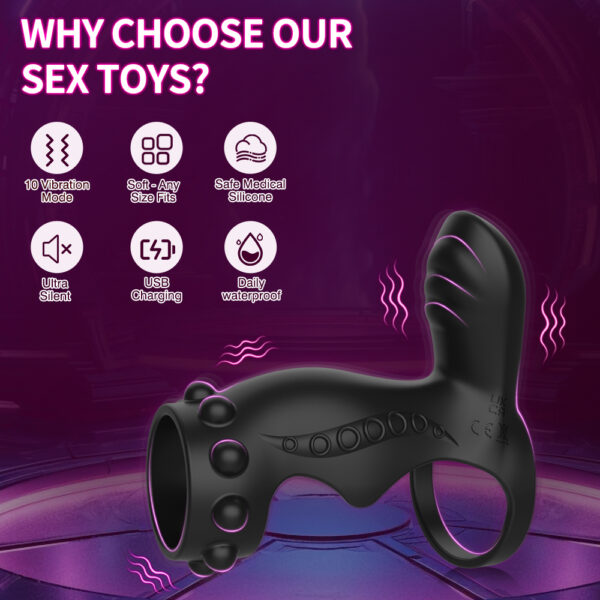 雷欧-10 Vibrating Penis Sleeve Cock Ring – Dual Stimulation Couples Massager with 10 Vibration Modes