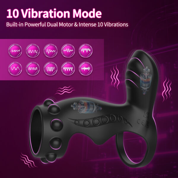 雷欧-3 Vibrating Penis Sleeve Cock Ring – Dual Stimulation Couples Massager with 10 Vibration Modes